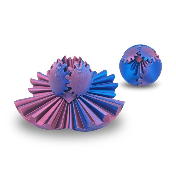 Gear Ball 3D Printed Gear Ball,Rotating Ball Or Cube Fidget Toy,Relieving Stress & Anxiety, GearSphere Desk Toy,Into Many Shapes,Gear Toy for Anxiety Relaxing(Laser Red Blue)