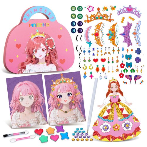 Pretty Princess Game, Paper Dolls Craft Kits, Diamond Painting Art Kits for Kids, Sticker Books Toys, Arts and Crafts for Kids Ages 6-8-12, Dress Up & Makeup Sets for Girls Toys Age 4 5 7 +Years Old