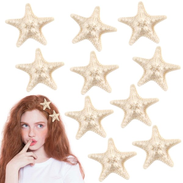 10PCS Starfish Hair Clips Cute Resin Beach Sea Star Hair Pins, Princess Alligator Hair Clips Mermaid Hair Clips Accessories for Women and Girls for Beach-themed Travel Party (White)