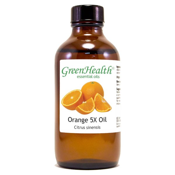 Orange 5 Fold – 4 fl oz (118 ml) Glass Bottle w/Cap – 100% Pure Essential Oil – GreenHealth