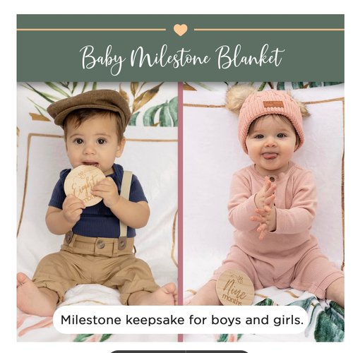 NovaaLife - Milestone Baby Blanket for Girls and Boys - Wood Props & Blessed to be Called Mom Sticker - 40 x 60 in Large Blanket - Use as Backdrop or Laying Down