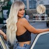 OUFEI Long Wavy Platinum Blonde Wig with Bangs for Women Light Blonde Wig Natural Synthetic Hair Heat Resistant Ombre Wigs for Daily Party Cosplay Wear- 26 Inches