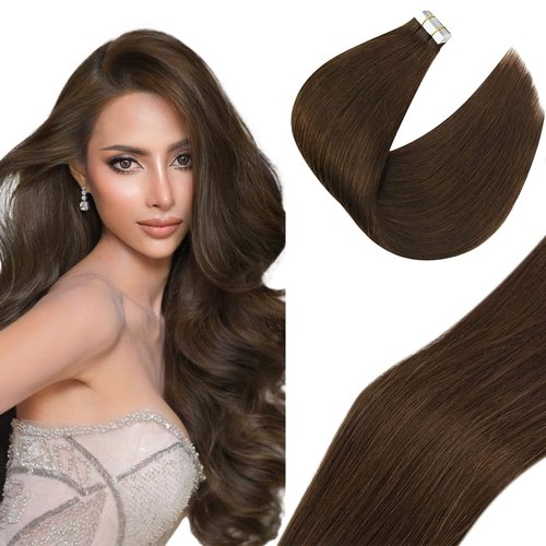 Sunny Tape in Hair Extensions Human Hair Brown Hair Extensions Tape in Chocolate Brown Tape in Hair Extensions for Women 4 Brown 20pcs 50g 16inch