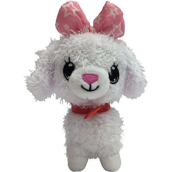 Wish Me Pets - Light Up LED Plush Stuffed Animals - Mini Fluffy White Poodle with Pink Bow