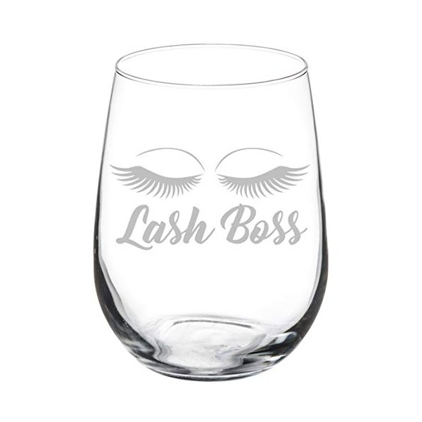 Wine Glass Goblet Makeup Lash Extension Artist Lash Boss (17 oz Stemless)
