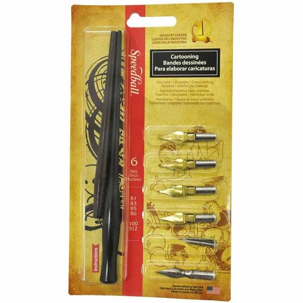 Speedball Cartooning Pen Set - 2 Penholders w/ 4 Nibs, 2 Pen Tips