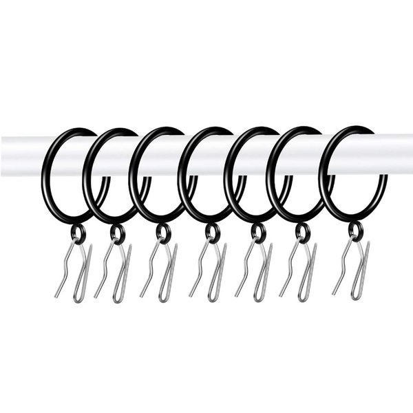 Adiyer 28pcs 1.5-Inch Drapery Rings Black Curtain Rings with Eyelet for Curtain Rod (Pin-on Hooks Included)