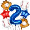 Baseball Balloons 2nd Birthday Decorations for Boys, Baseball Party Decorations Baseball Sports Theme Party Supplies, 40 inch Foil Number Balloons Number 2 Balloon Blue Red White Sports Balloon Kits