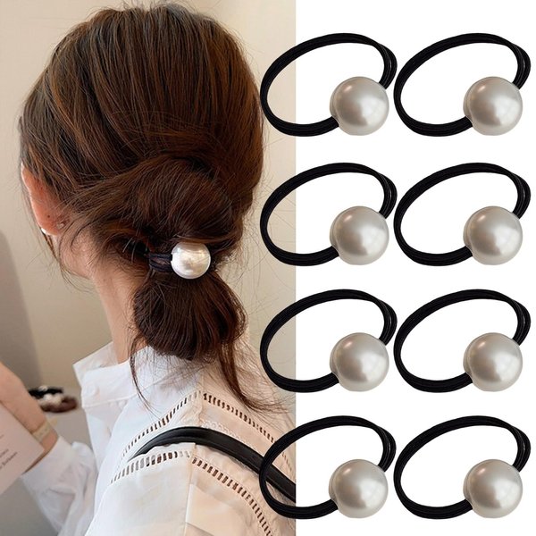 FULYA 8 PCS Pearl Hair Scrunchies,White Pearl Elastic Hair Scrunchies,Pearl Hair Tie,Pearl Ponytail Holder Hair Ropes,Elegant Pearl Hair Accessories for Women Girl