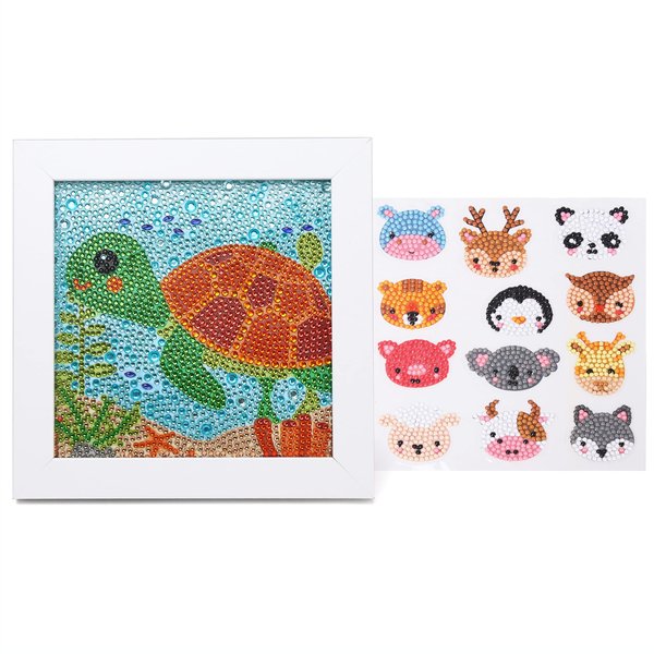TOWHULL 5D Diamond Painting Kits for Kids, Gem Art Turtle with Wooden Frame, Includes 12pcs Diamond Art Stickers, Perfect DIY Creative Mosaic Sticker, Diamond Art for Kids