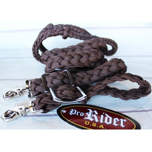CHALLENGER Roping Knotted Horse Tack Western Barrel Reins Rein Nylon Braided Brown 60728