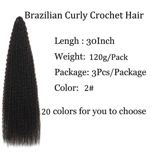 Brazilian Curly Braids Crochet Twist Hair 30inches 3Packs Afro Kinky Curly Braiding Hair Extensions Deep Curly Crochet Hair Synthetic Water Wave Braid Hair(30Inch,2#)