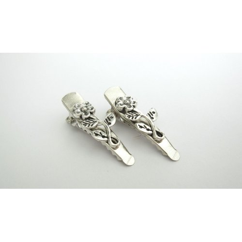 Generic Set of 2 extra tiny small silver metal flower alligator hair clip for fine thin