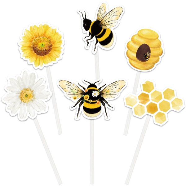 WERNNSAI 36 PCS Bee Party Cupcake Toppers - Bumble Bee Birthday Party Decorations for Kids Girls Honey Bee Cake Decoration Bee Cake Toppers Birthday Baby Shower Bee Theme Party Supplies Bee Cake Decor
