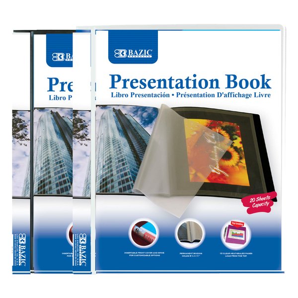 BAZIC Presentation Book 10-Pockets Binder w/ Plastic Clear Sleeves, Fits 8.5x11" Paper, Color May Vary, 1-Unit