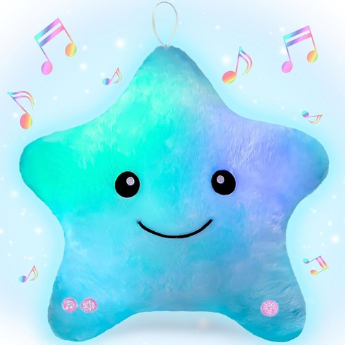 Subao Sensory Toys for Kids with Autism,14" Toddler Pillow with Light & Music,Plush Star Night Light,Kids Sleep Aid Light Up ADHD Autism Sensory Toys,Birthday Xmas Gifts for Boys Girls Age 3-12 Blue