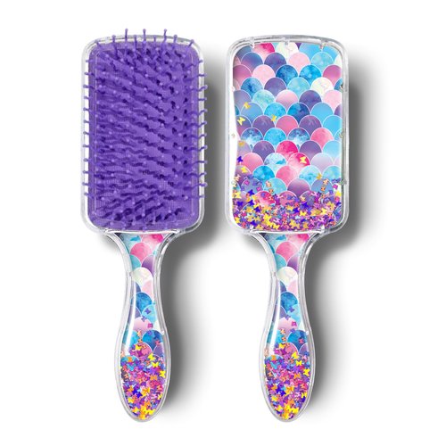 WIRESTER Rectangle Glitter Hair Brush For All Hair Types, Comb Hair Brush for Girls Women, Detangle Hairbrush Suitable for Wet and Dry Hair - Mermaid Pattern