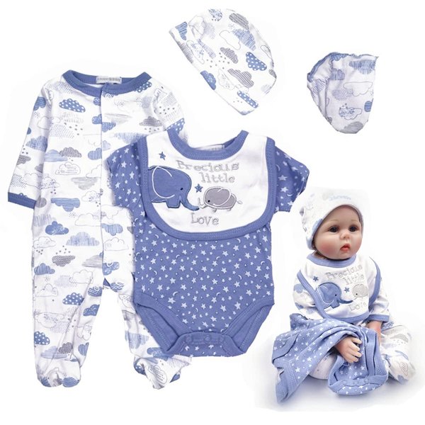 5 Piece Set Reborn Baby Dolls Clothes Boy 22 inch Newborn Blue Outfits Accesories for 20-22 inch Reborns Doll Clothing