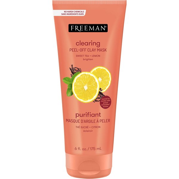 Freeman Clearing Sweet Tea & Lemon Peel-Off Clay Facial Mask, Antioxidant Rich Skincare Treatment, Protects Skin and Lightens Dark Spots, Face Mask, Combination Skin, 6 fl.oz./175 mL Tube, 1 Count