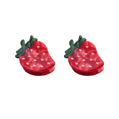 Fresh Mini Strawberry Hair Clip,Acetate Hair Clip,Small Claw Clip for Women,Pack of 2