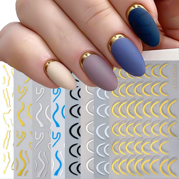 8 Sheets French Nail Art Sticker 3D Streak Line Nail Decals Reflective French Nail Art Supplies Geometric Lines Nail Art Stickers Wave Swirl Stripe Nail Decals Nail Supplies