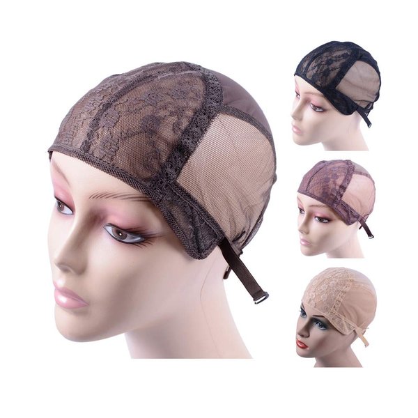 YANTAISIYU Wig Making Cap Double Lace Wig Cap for Wig Making Breathable Wig Cap with Adjustable Straps on the Back Swiss Lace Hairnet (Dark Brown L)