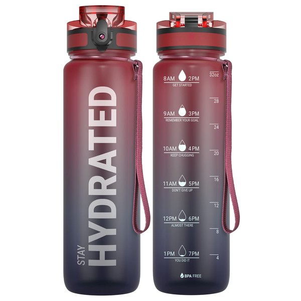 Sahara Sailor Water Bottles, 32oz Motivational Sports Water Bottle with Time Marker - Times to Drink - Tritan, BPA Free, Wide Mouth Leakproof, Fast Flow Technology with Clean Brush (1 Bottle)