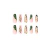 Foccna Green Long Fake Nails Tips Coffin Press on Snake Women's French False Glossy Daily Wear Artificail Nails for Gorgeous Nail Art Manicure Decoration