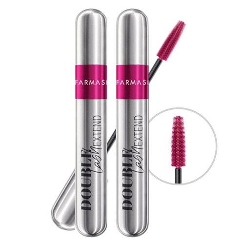 FARMASi Double Lash Extend Black Mascara with Eyelash Lengthening Applicator, No Clump Smudge Free Volumizer for Longer, Thicker Lashes, Rotating Silicone Brush (0.4 Fl Oz Pack of 2)
