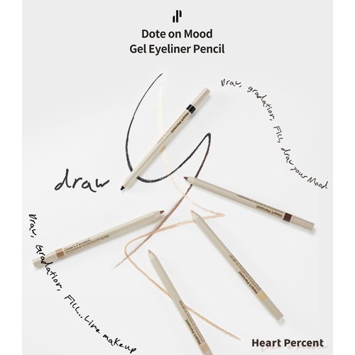 Heart Percent Dote On Mood Gel Eyeliner Pencil, Long-Lasting Waterproof Smudge Proof Smooth Retractable Eye Liner Pencil with Built-In Sharpener (03. Light Beige)
