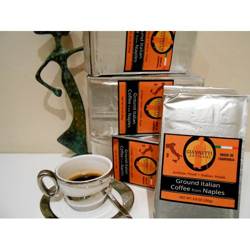 Giannetti Artisans Ground Espresso Coffee - ARTISAN MADE IN NAPLES & WOOD OVEN ROASTED COFFEE BEANS (8.8 oz pack) - Imported