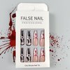 Red Blood Press on Nail Medium Almond Spooky Fake Nail Halloween Red Blood Clown Horror Nail Design Full Cover Fake Nails Glue on Nail Artificial Nails for DIY for Women Girls, False Nails