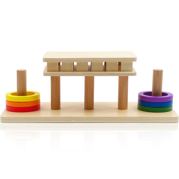 Hidoggy Montessori Wooden Ring Slide Toy for Toddlers 1-3, Wooden Educational Toy Stacking Toy for Hand-Eye Coordination, STEAM Toddler Toy