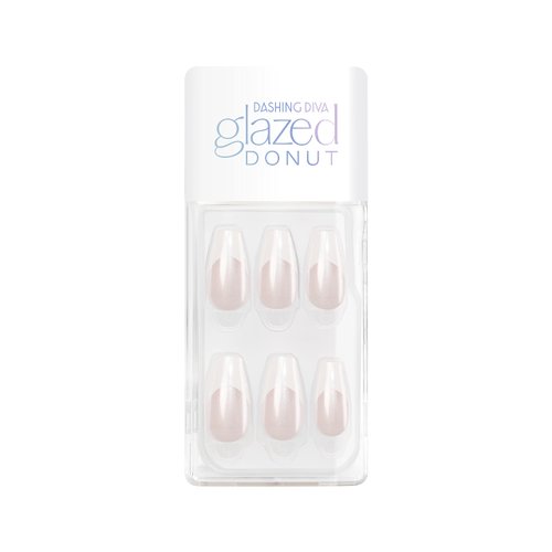 Dashing Diva Magic Press Nails - French Glaze | Medium, Coffin Shaped Press On Nails | Long Lasting Stick On Gel Nails | Lasts Up to 7 Days | Contains 30 Stick On Nails, 1 Prep Pad, 1 File