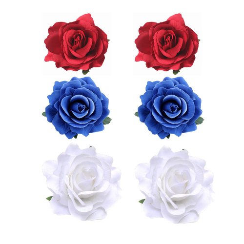 Lofruiin Women's 6Pcs Vintage Elegent Rose Flower Hairpin Hair Clip with Brooch for Party Travel Festivals (Dark Red Royal Blue White)