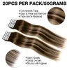 Winsky Tape in Hair Extensions Balayage Human Hair - Black Brown Ombre Glue in Remy Hairpiece 20pcs 50gram 100% Real Human Hair 18"#4T27P4