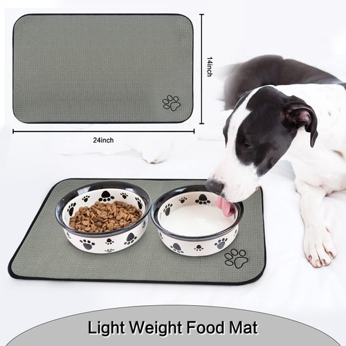 Sinland Microfiber Pet Bowl Mat Dish Drying Mat with Anti-Skid Backing 14.2Inch x 24Inch Grey