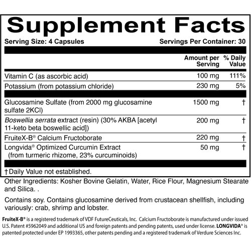 JointProtect - Support for Joint Health - Glucosamine Sulfate, Boswellia Serrata, Calcium Fructoborate, Curcumin, Vitamin C - 120 Capsules