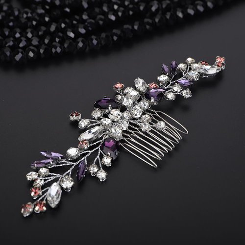 Teyglen Bride Crystal Wedding Hair Comb Purple Rhinestone Bridal Side Comb Wedding Hair Accessories Teardrop Purple Crystal Hair Piece Headpiece for Women Bride Girls (Purple)