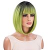 RightOn Green Wig Short Green Bob Wigswith Flat Bangs Synthetic Colorful Wigs for Cosplay Daily Party Wig Cap Included