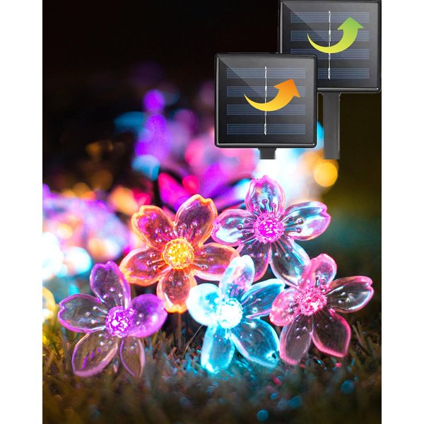 Solar String Lights Flower Garden Lights Outdoor Waterproof Fairy Lights Solar Powered Decorative Cherry Blossom for Camping Outside Balcony Yard Porch Patio Christmas Tree 33ft 50 Led Pack 2