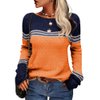 Danedvi Women Autumn Winter Colorblock Pullover Sweaters Round Neck Striped Slim Fitting Knitwear Tops Orange