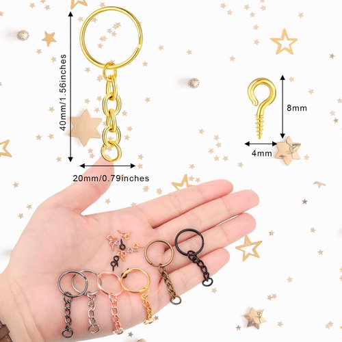 360 Pieces Keychain Rings for Crafts Including 90 Pieces Keychain Rings with 90 Pieces Open Jump Rings Connectors 180 Pieces Small Screw Eye Pins Hooks for DIY Keychain Supplies (Mixed Color,20 mm)