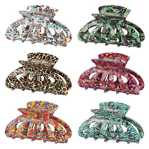 Cobahom 6 Pcs Hollow Medium Claw Clips for Hair Styling, 3.35 Inch Printed Hair Clips for Thin Hair, No-Slip Grip Hair Jaw Clamps for Women Girls, Butterfly Theme
