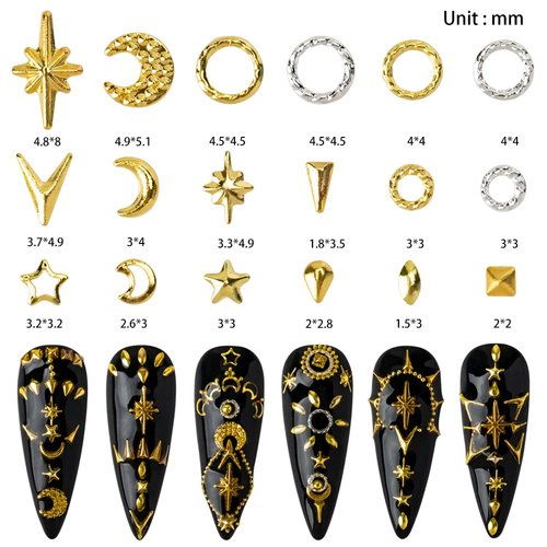 Nail Art Rivets Star Moon Nail Art Studs Gold Silver Nail Art Charms Nail Art Accessories Nail Art Metal Rivets Gemstone Jewelry DIY Crafts Design Supplies Nail Decorations Kits