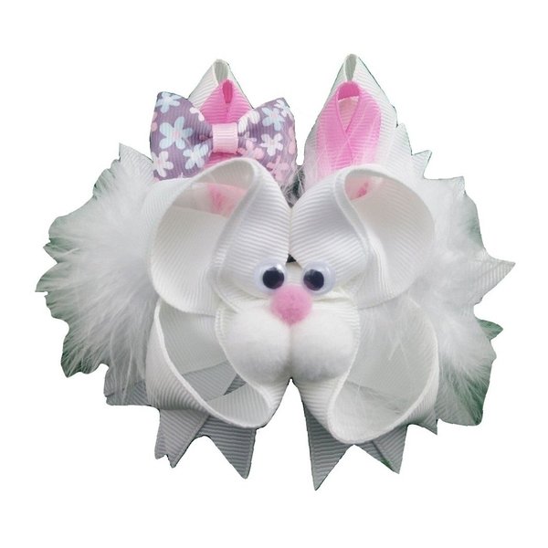 NEW "EASTER BUNNY" Fur Ribbon Sculpture Girls Hairbow 4.5 Inch Hair Bow Alligator Clip Clippie Easter Holiday Rabbit Boutique Spring Egg Hunt Party Grosgrain Ribbon