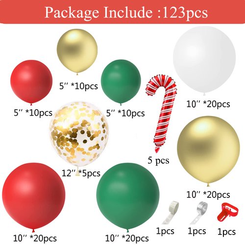 Christmas Balloons Garland Arch Kit,123pcs Red Green White and Gold for Christmas Xmas New Year Decor Party Supplies