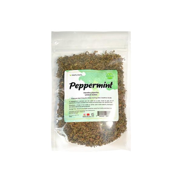 Well's Herb Dried Peppermint| 1.3 oz. | 100% Natural | Perfect for Herbal-Infused Hair Oil | For Hair & Skin Oil DIY | Peppermint Herb.