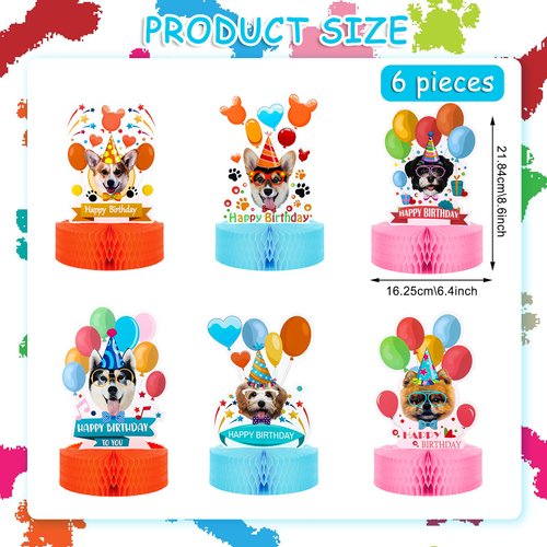 Skylety 6 Pieces Dog Themed Party Decorations Dog Honeycomb Centerpieces 3D Dog Birthday Decoration Centerpieces Birthday Theme Party Paper Centerpiece for Dog Theme Party 3D Table Decorations