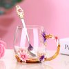 evecase daisy Flower Glass Mugs Tea Cup with Steel Spoon,Tea Lovers Gifts for Women,Wife,Mom,Female,Friends,Birthday,Mothers Day, valentines day,Christmas